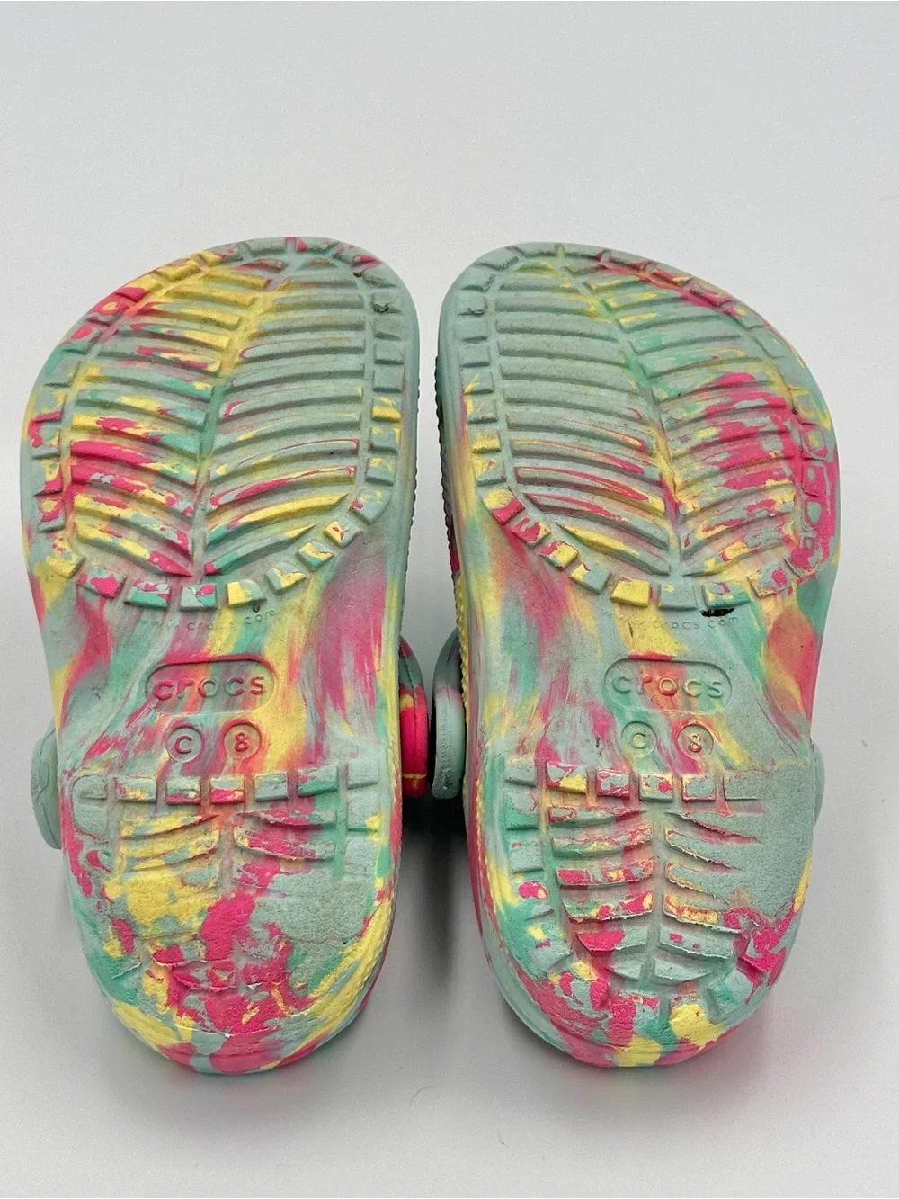 Toddler 8 (Girl or Boy) Tie-Dye CROCS 🐊 Sandals - Pastel Multicolor